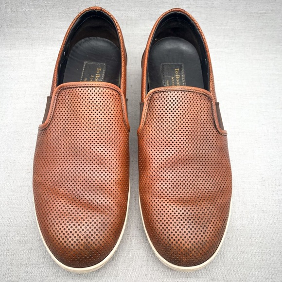 To Boot New York Mens 9 Sneaker Shoes Brown Leather Low Slip On Casual Comfort - Picture 1 of 11